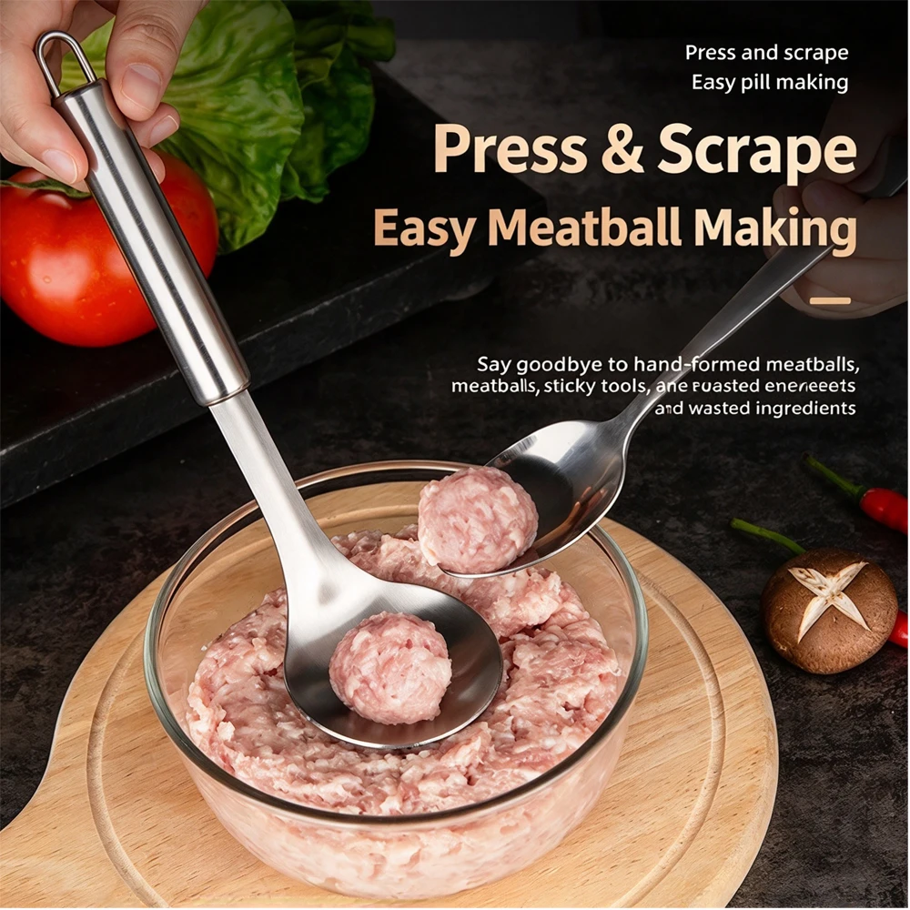 Meatball Maker Spoon Meat Baller with Elliptical Leakage Hole Stainless Steel Meat Ball Mold Kitchen Gadget Meat Tools Non-Stick