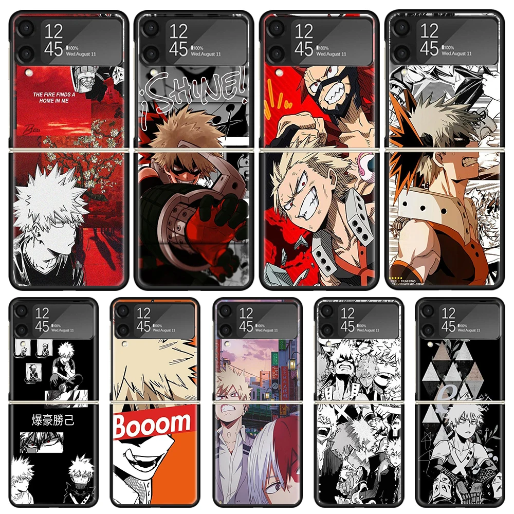 MHA Bakugou Katsuki Phone Case for Samsung Galaxy Z Flip6 5G Flip4 Flip5 Flip3 Black Cover Z Flip 6 5 4 3 PC Shell Coque Galaxy 