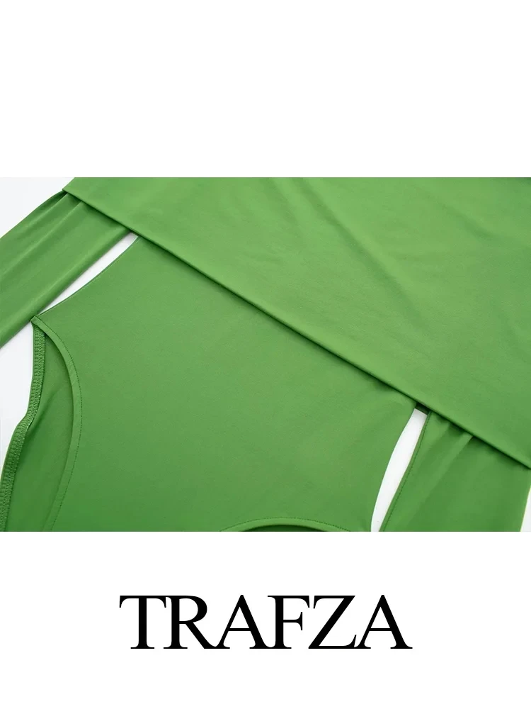 TRAFZA 2024 estate moda donna lavorata a maglia Slim body manica lunga con spalle scoperte pagliaccetti donna elegante Backless Sexy Top corto