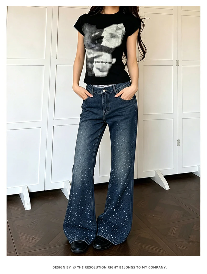 

Flare Womens Jeans High Street Casual Women Pants Comfortable Breathable Fashionable Versatile Bootcut Denim