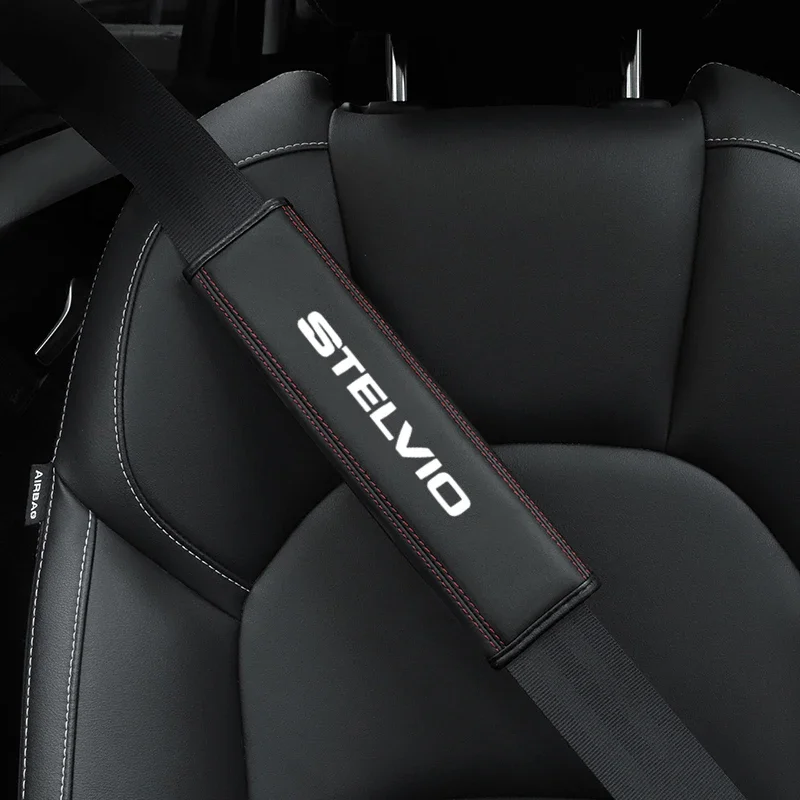 

For alfa romeo Stelvio 1pc Cowhide Car Interior Seat Belt Protector Cover For car Auto Accessories