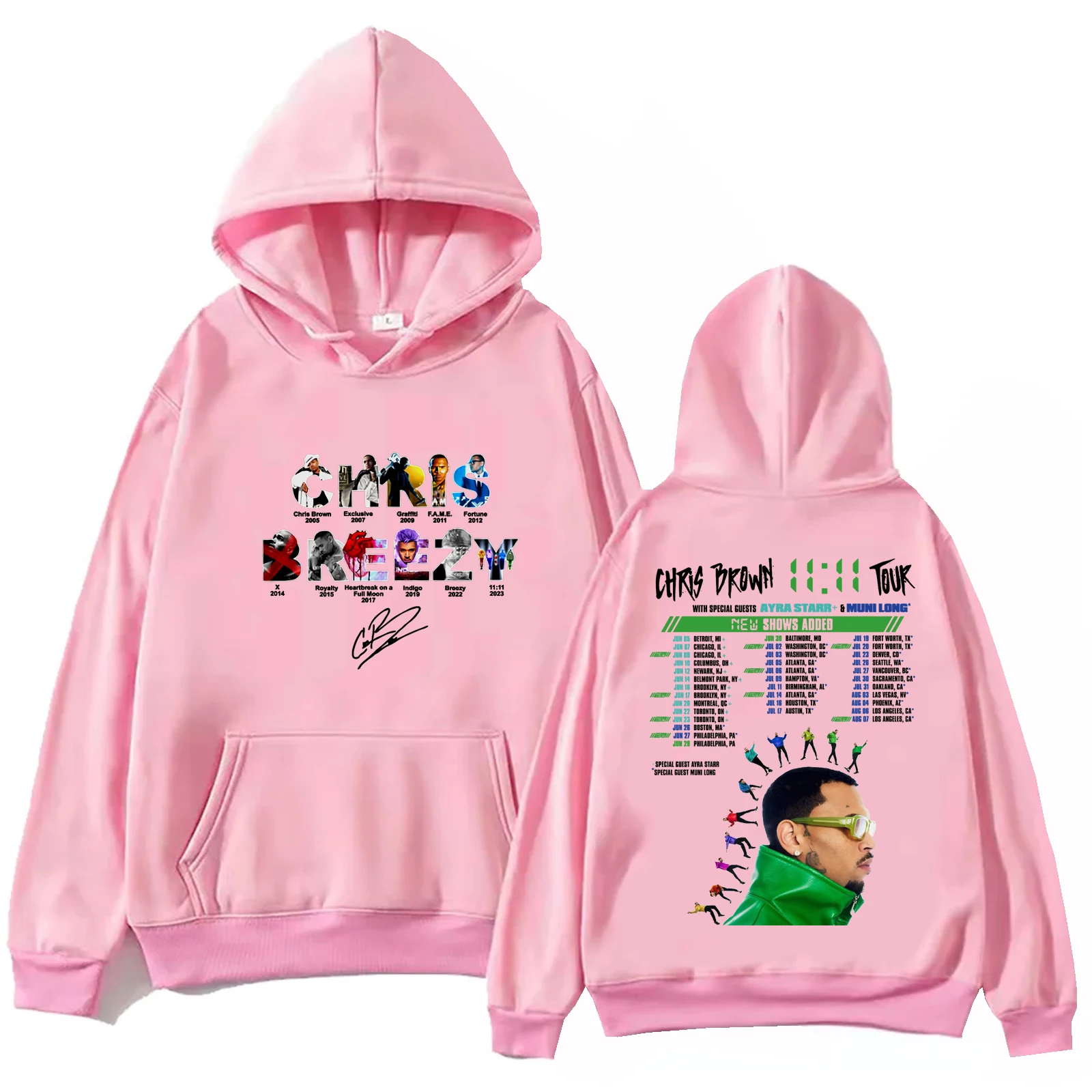 Chris Brown The 11:11 Tour 2024 Hoodie Tops Long Sleeve Regular Sweatshirt Music Fans Gift Spring Summer Casual