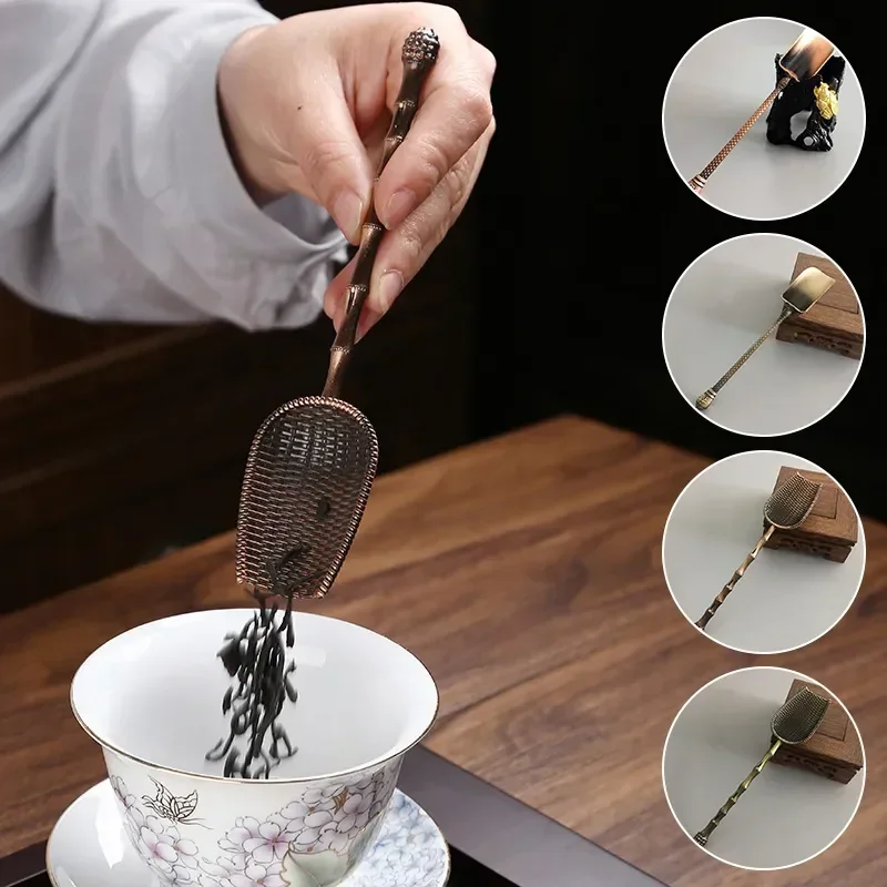 Chinese Retro Copper Tea Scoop Spoon Bamboo Shaped Teaspoon Shovel For Gongfu Tea Ceremony Loose Leaf Tea Set Brewing Accessory