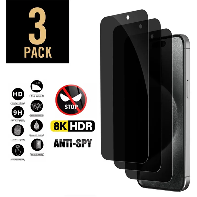 3PCS Privatsphäre Gehärtetes Glas Displayschutzfolie für IPhone 16 15 14 13 11 Pro Max Plus 12 Mini 16Pro i16 ProMax Anti-spion Film Abdeckung