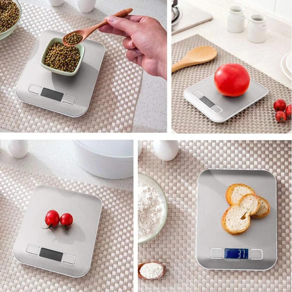 Digital Kitchen Scale 10/5kg 1g Precision LED Stainless Steel Panel Tare Unit Convert for Home Baking Cooking Food Weighing
