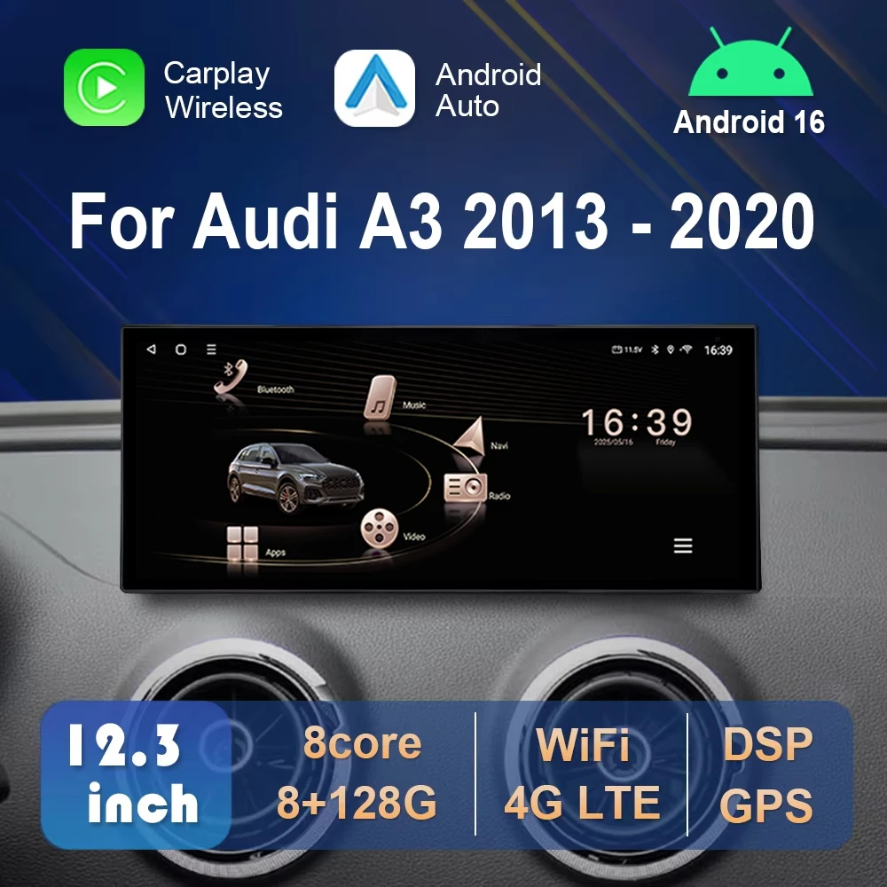 

Android 16 Car Multimedia Radio Video Player 10.33 "/12.3" for Audi A3 2013 - 2020 Wireless Carplay 4G WIFI DSP QLED Screen