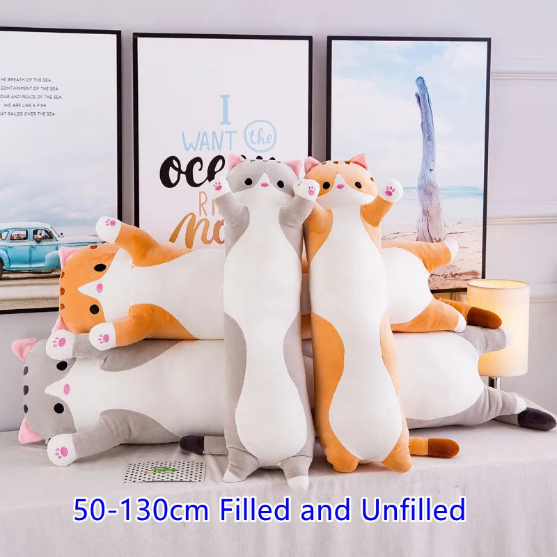 50-150CM Cartoon Lange Katze Schlaf Kissen Plüsch Spielzeug Gefüllte Puppe Weiches Kissen Home Decor Bed Zurück Kissen geburtstag Geschenk für Mädchen