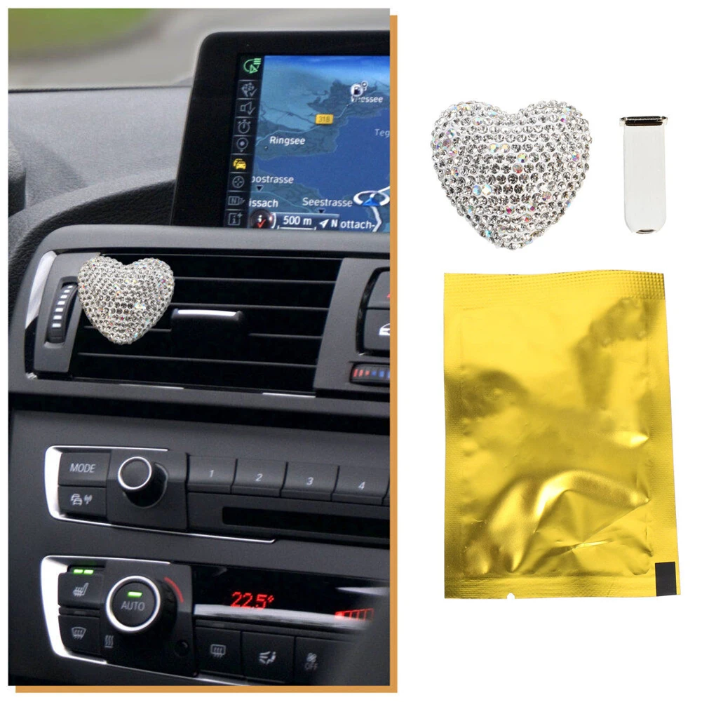 Vent Clip Car Air Freshener Heart-shaped Shiny Rhinestone Perfume Clip Plastic Ilver Rhinestone Brand New Car Perfume Clip