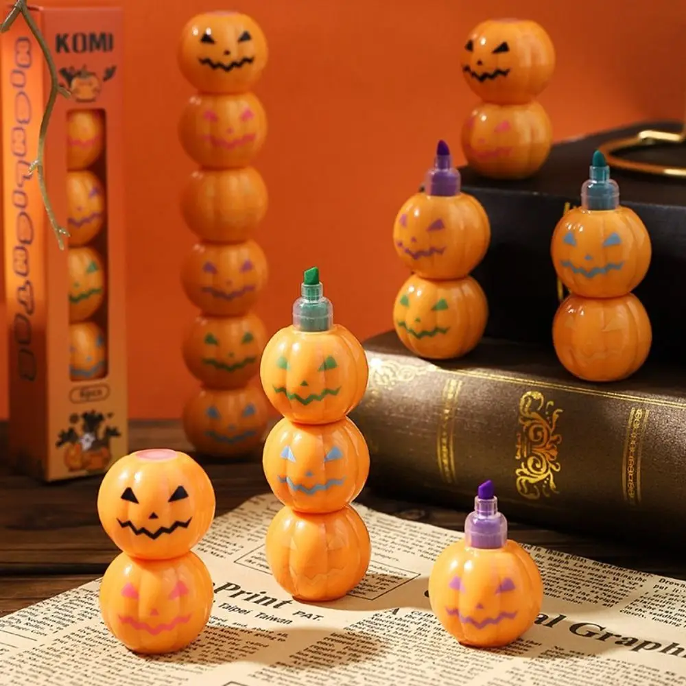 

5 Colors Pumpkin Highlighter Halloween Gift Graffiti Markings Fluorescent Pen Stationery Supplies Watercolor Highlighter