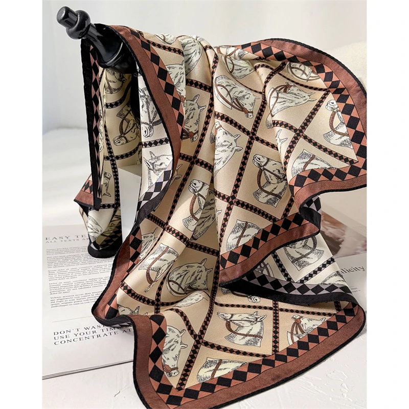 

2025 100% Twill Silk Square Scarf for Women 65cm Neck Tie Neckerchief Double side Female Foulard Headband Hijab Shawl Bandana