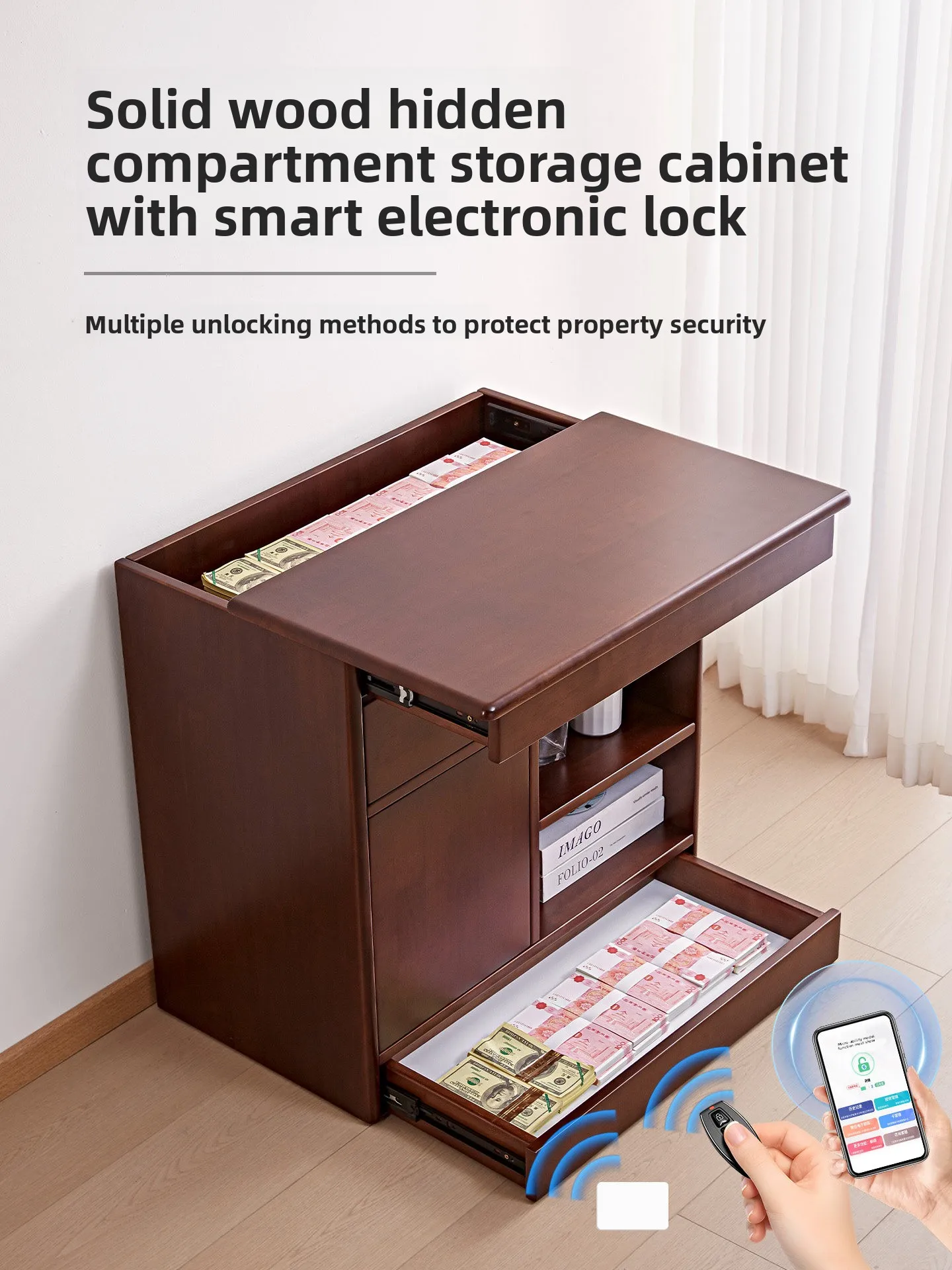 

Solid wood dark anti-theft hidden locker cabinet side cabinet mezzanine modern simple security home furniture silent guide rail