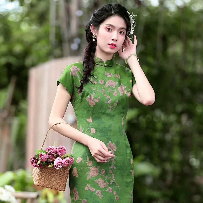 

Cheongsam Dress Women Modern 2023 New Design Green Chinese Style Slim Elegant Qipao Sexy Dresses