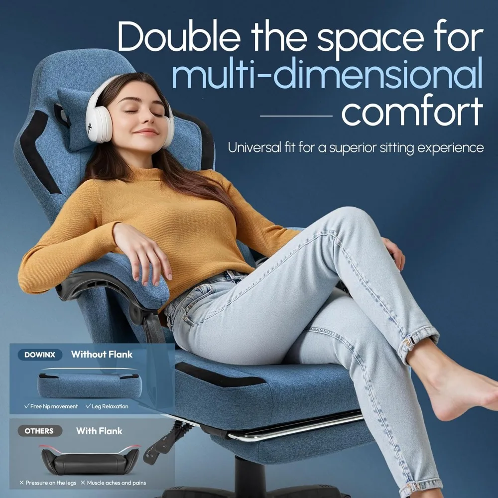 كرسي ألعاب مع وسادة زنبركية للجيب، كرسي كمبيوتر مسامي، دعم قطني للتدليك، مسند للقدمين، تصميم مريح عالي الظهر