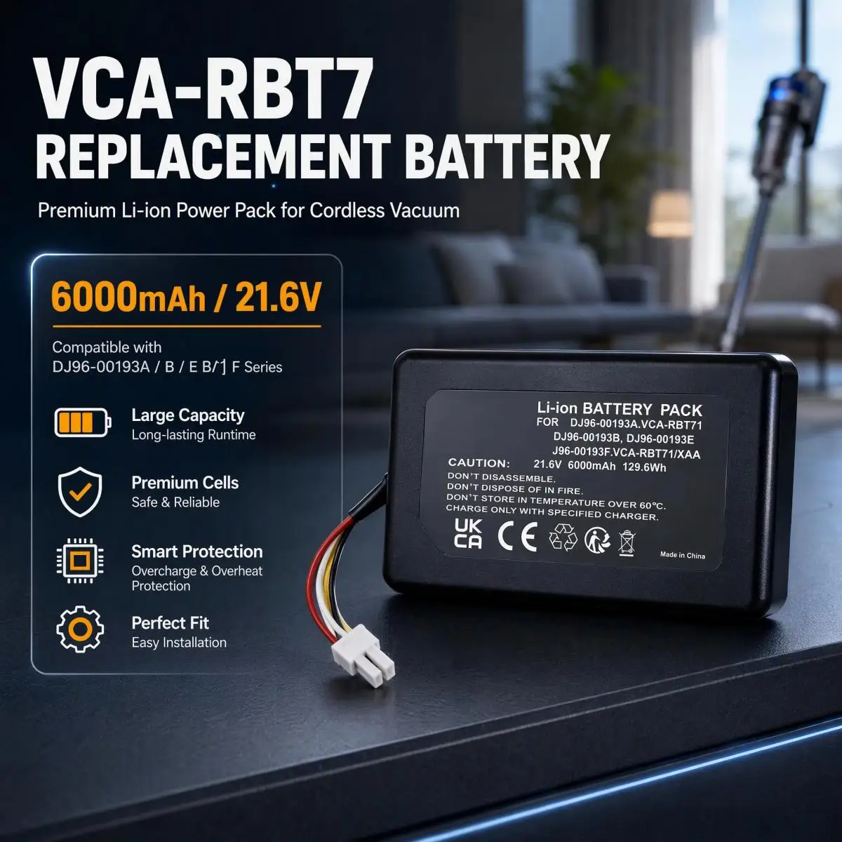VCA-RBT7 5000~7000mAh Li-ion Replacement Battery For DJ96-00193A DJ96-00193B DJ96-00193E DJ96-00193F Cordless Vacuum Cleaner