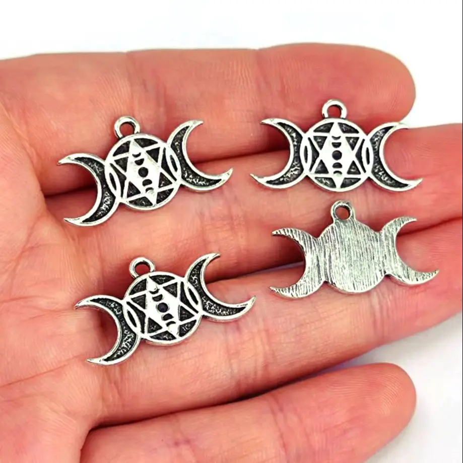 5pcs Occult Witch Hexagram Pendant charmTriple Moon Goddess Amulet Moonphases LunarVintage Jewelry for DIY women man Accessories