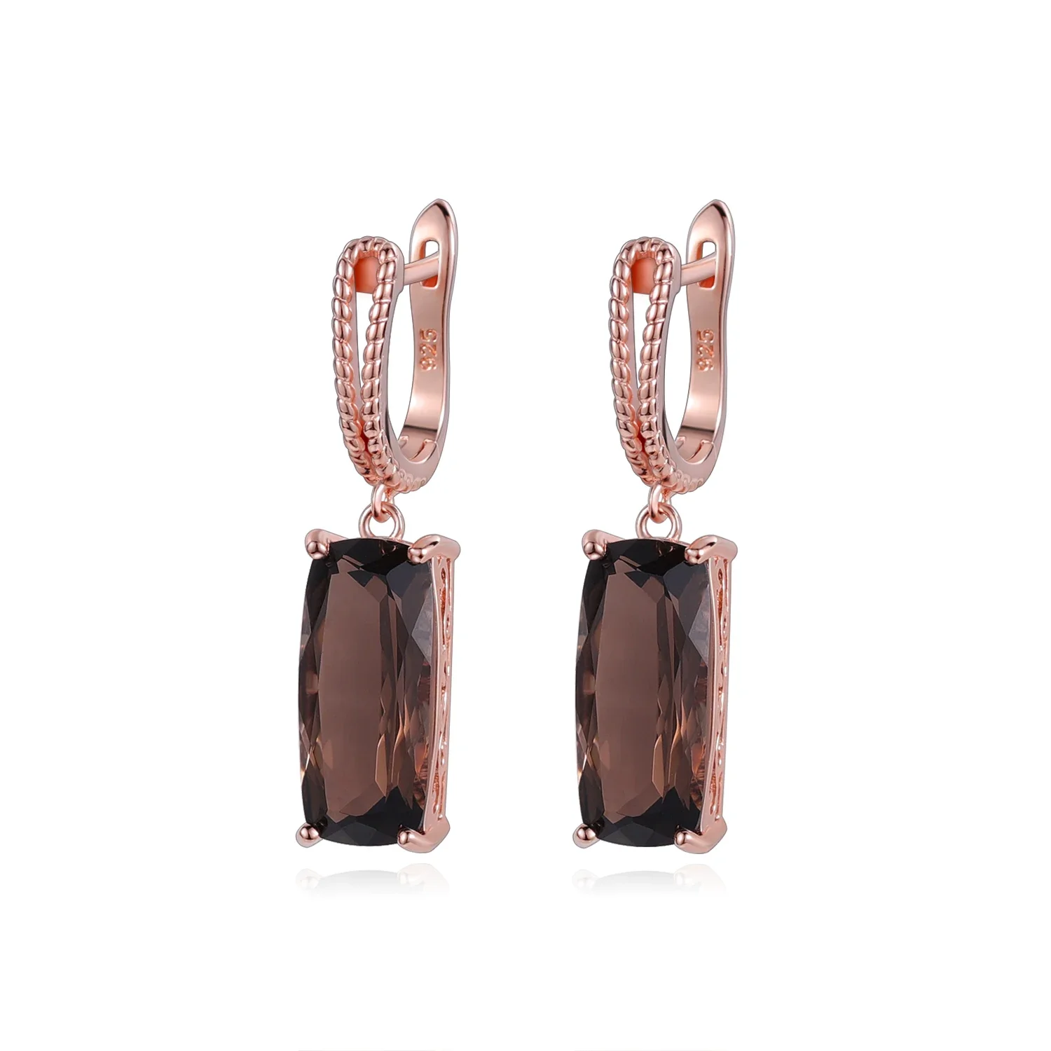 GEM'S BALLET Natural Smoky Quartz Earrings Faceted Rectangle Shape Brown Gemstone Earrings in 925 Sterling Silver Gift For Her
