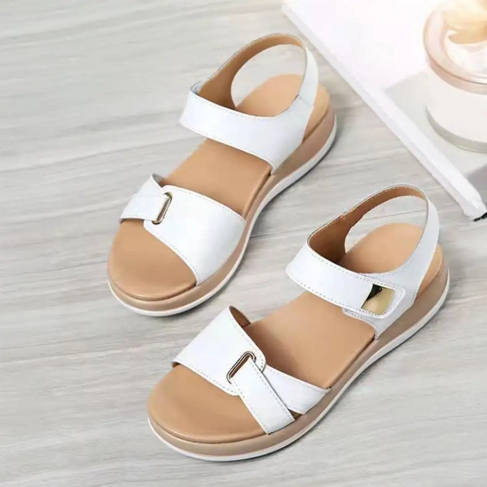 Breathable Faux Leather Sandals Women’s Summer Wedge Sandals with Thick Flat Bottom Open Toe Hook Loop Beach Shoes for Work