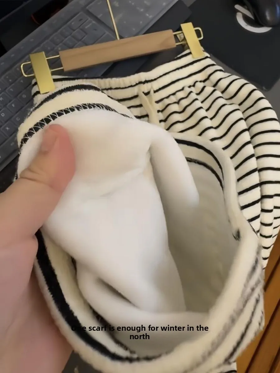 

Women's Fce Lined Trousers with Belt Striped Autumn Winter Faionable All Match Long Pants Warm Thiened Pants