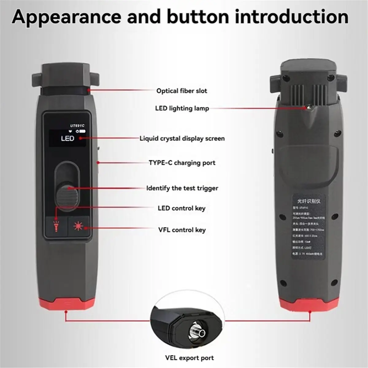 B21B Optical Fiber Identifier Live Fiber Detector Automatic Recognition with Visual Fault Locator LED Light 700-1700nm SM mm