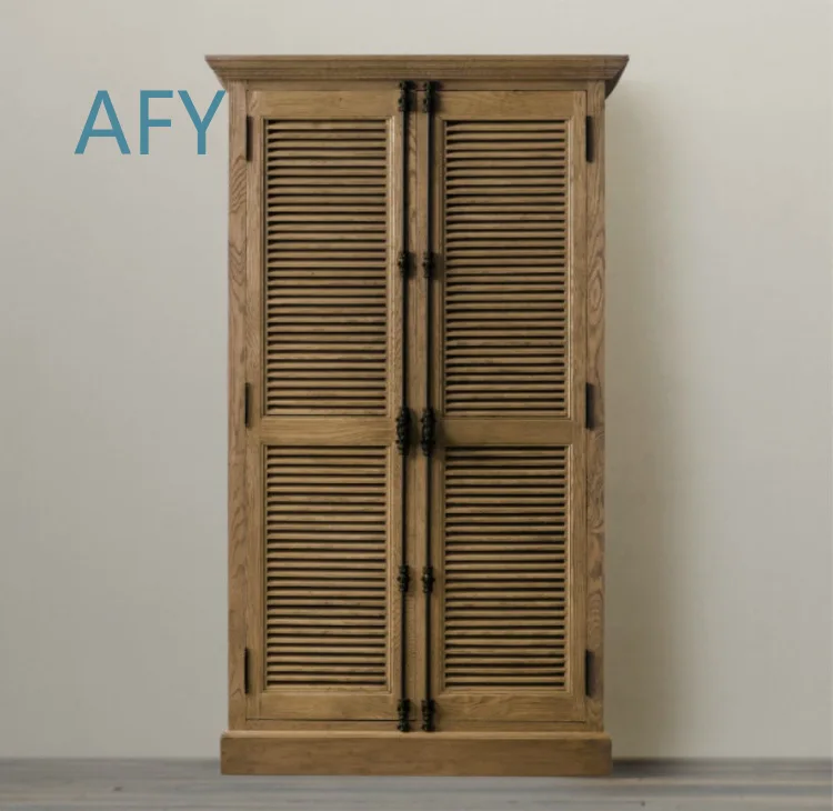 American RH original for French country vintage solid wood storage cabinet for British home wardrobe world lock louvered