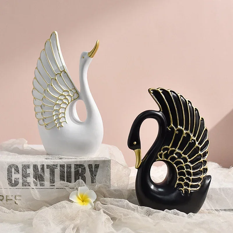 Resin Nordic Couple Swan Figurines Interior Lover Cygnus Statue Home Living Room Bedroom Desktop Wedding Decoration