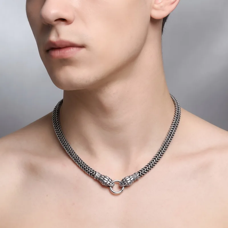 Thick Flat Weave Link Chain Stainless Steel Necklace Jewelry Waterproof PVD Gold Plated Men Snake Necklace Hiphop