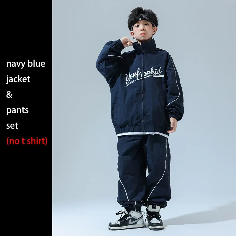 Vêtements Hip Hop pour enfants, veste coupe-vent à fermeture éclair rouge vin, haut décontracté, pantalon de jogging large pour filles et garçons, Costume de danse Jazz, ensemble de vêtements