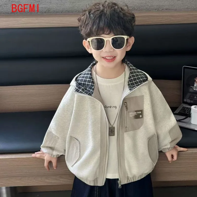 Baby Boy Cotton zipper Coat 2026 Spring Autumn Fashion Cool Korean Kids Clothes Casual Patchwork Looose Solid Color Jacket Coats 3