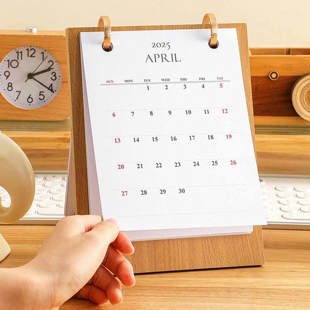 

2pcs Wooden Desk Calendar Vintage Decorative Standing Flip Thick Board Iron Binding Large Easy Page Flipping Smooth