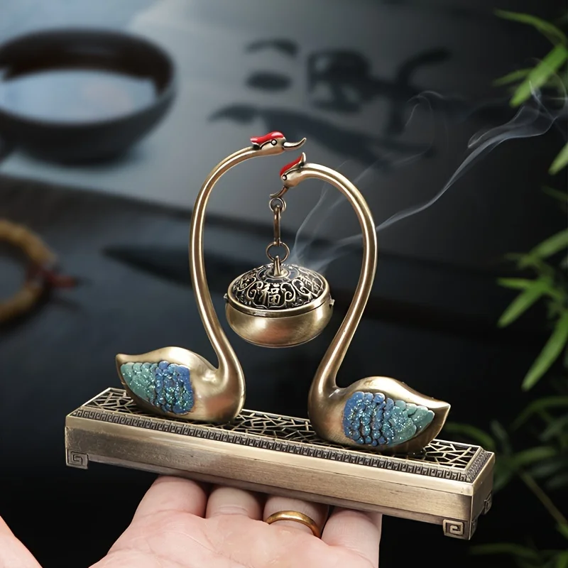 1pc LASODY Dual-Use Metal Swan Lake Incense Burner, Unscented Home Decor Ornament for Christmas, Thanksgiving, Valentine's