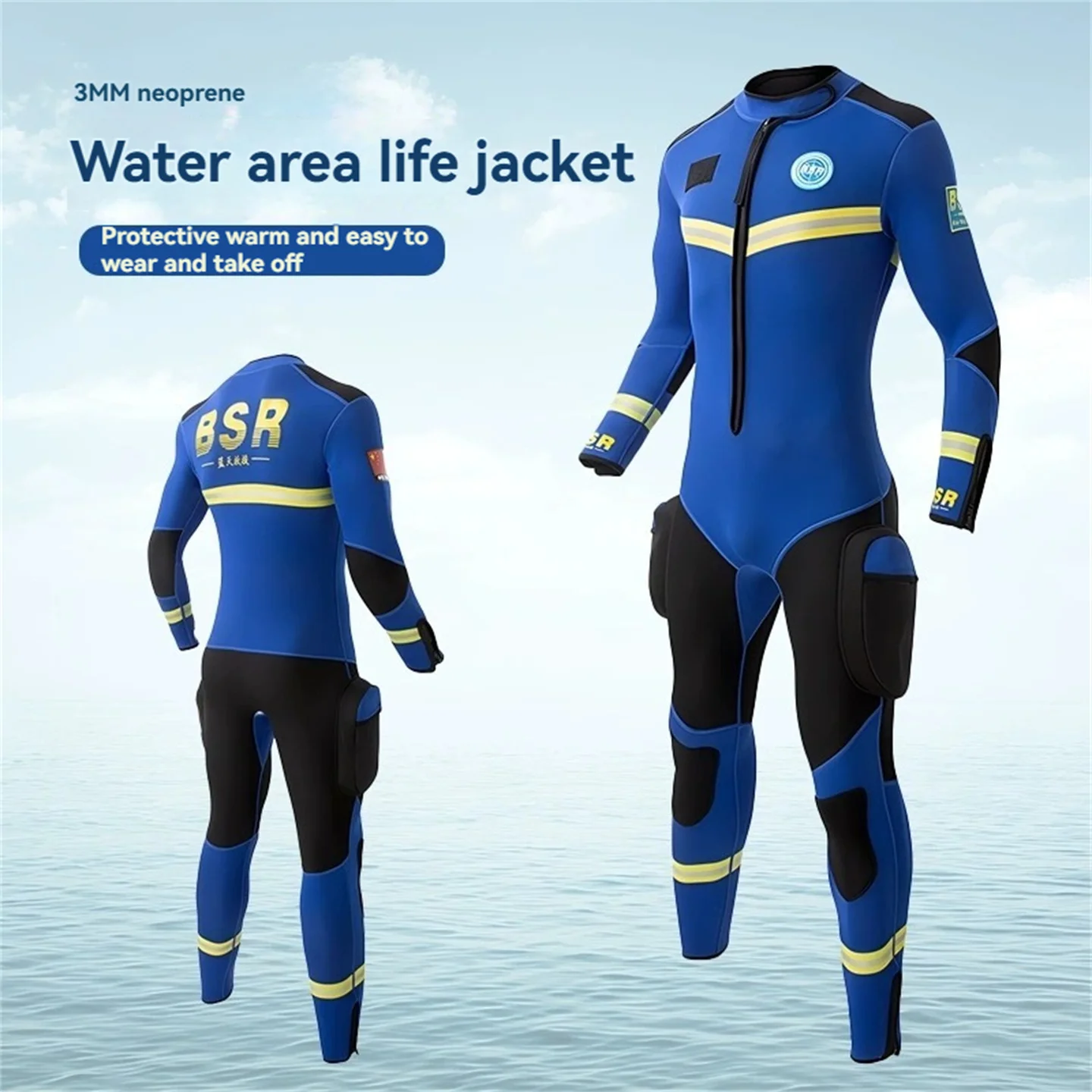 Professional Water Rescue 3mm Neoprene WetSuit -  Full Body With Reflective Stripes | Coldproof Diving Gear for Safety & Warmth