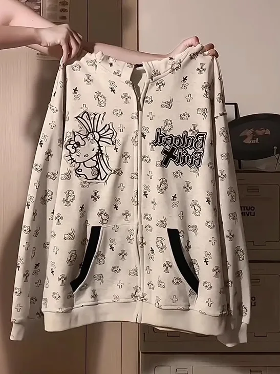 

Cute Embroidery American Sle Open Cardigan Sweater Women's Lazy Chic Sweatirt Trendy Outerwear Cotton Long Sve Hoodie