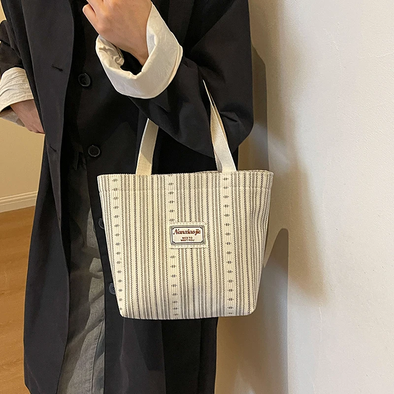 

Canvas Bag Fashionable Striped Hand Held Shoulder Bag Women S Tote Bag