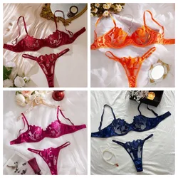 Embroidery Lingerie Set Women 2-Piece Bra + Panty Underwear Set Red Valentine's Day Intimates