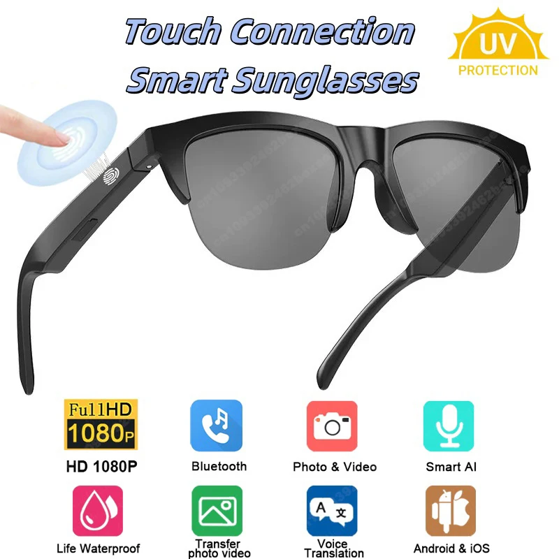 

Smart Sunglasses Glasses Bluetooth Call Outdoor Sports Headphones HIFI Blue Light IP68 Waterproof UV Protection Men And Women