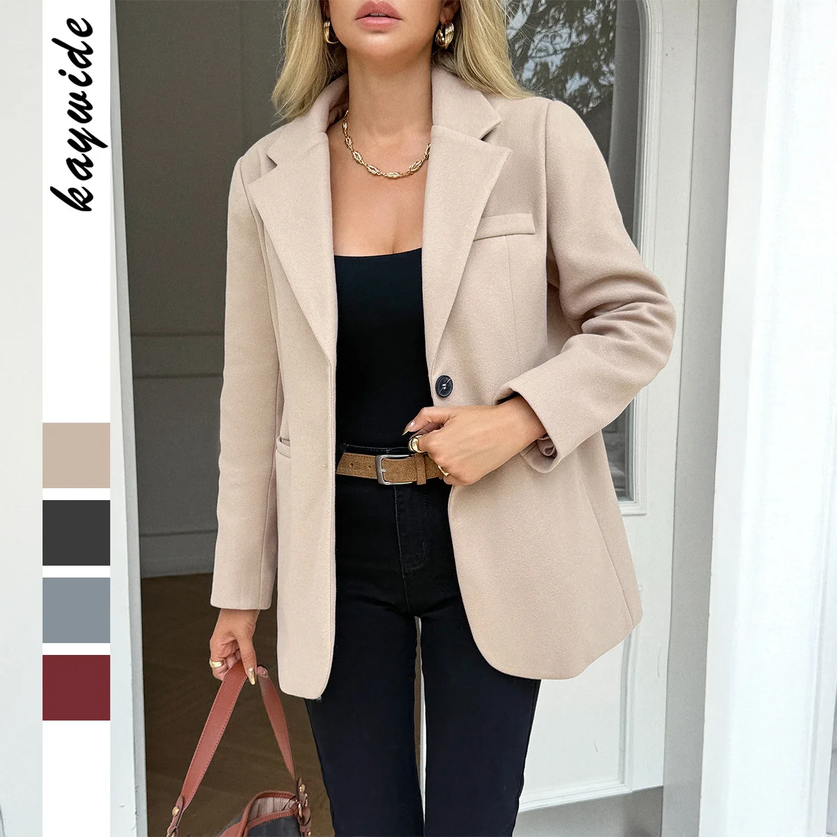 

French Resort Solid Outwear Long-Sleeve Blazer 2025 Autumn Winter Women's Long-Sleeve Collared Single-Breasted Short Coat