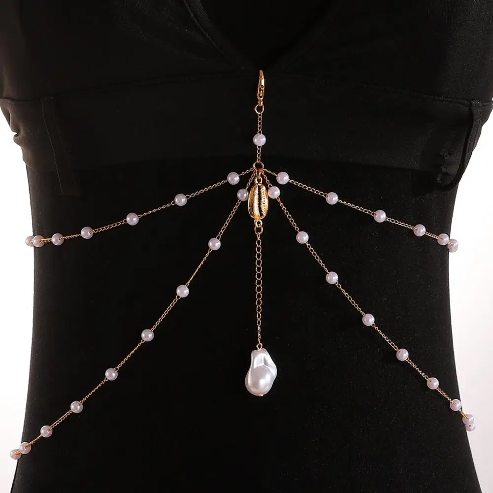 Layered Body Chain Layered Body Chain Jewelry Theme Double-layer Accessory with Imitation Pearls Shells Starfish Drape Design