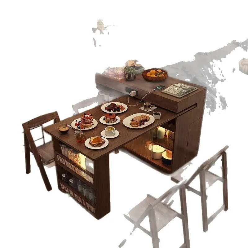 Rotatable island table integrated small apartment retractable bar medieval