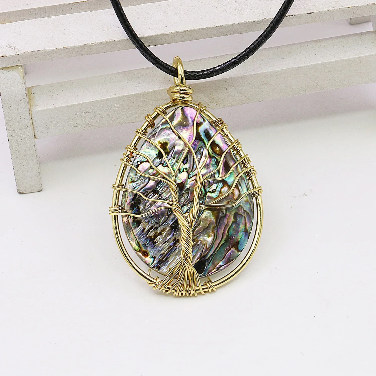35x45mm Natural Abalone Shell Pendant,Water Drop Shape Tree of Life Necklace,Neckchain,Suitable for Men/Women,Gift for Men/Women