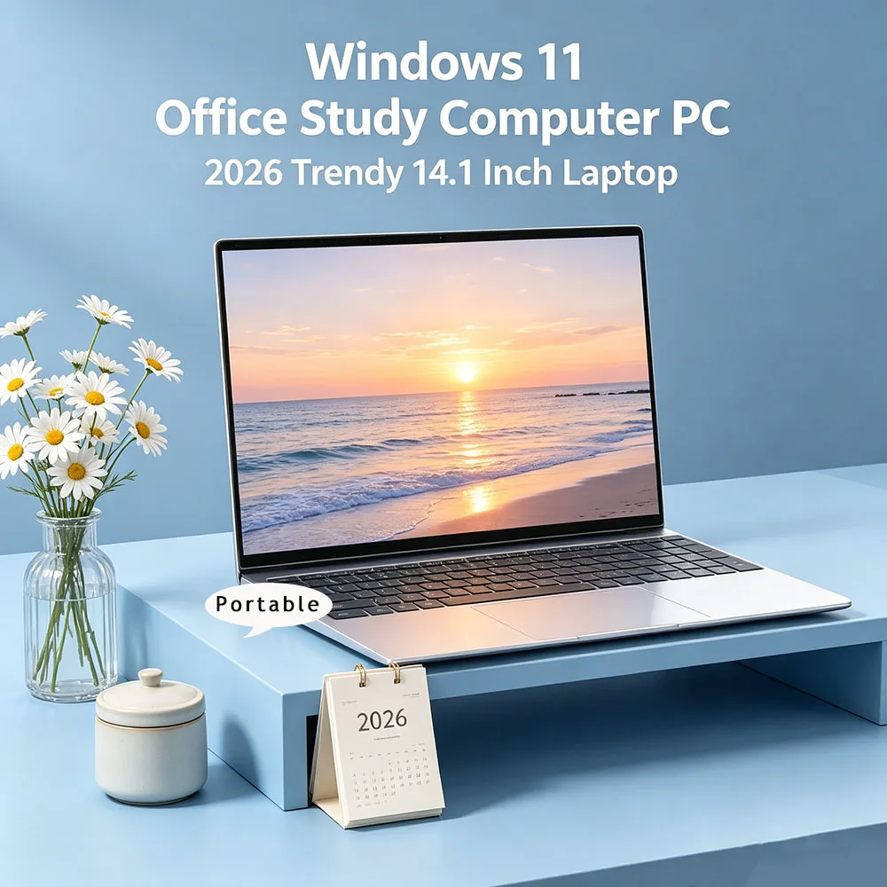 Notebook Premium Ultrafino de 14.1 Polegadas para Uso Diário 2026 Win11 DDR4 16GB RAM 2TB SSD Portátil para Negócios PC Intel N3700