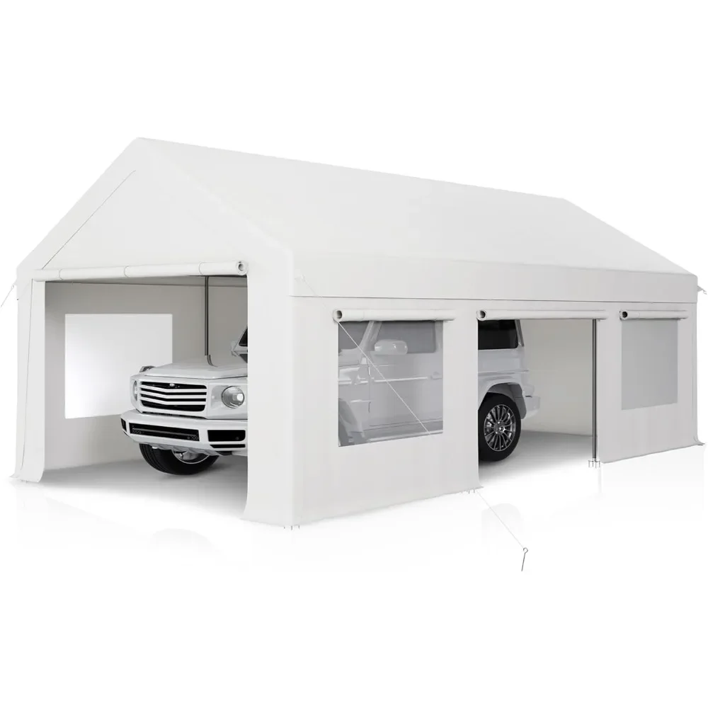 

12x20 FT Heavy Duty Carport with Roll-up Windows,Portable Garage with Removable Sidewalls & Doors, Car Canopy with Enhanced Base