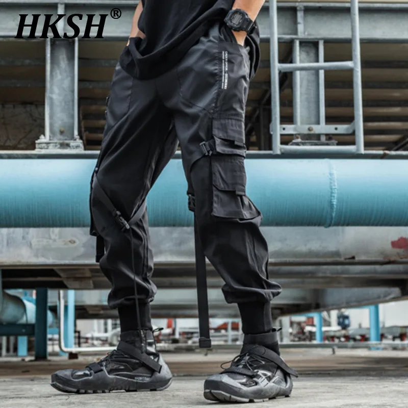 HKSH Men's Tide Spring Summer New Cargo Pants Light Machine Energy Overalls INS Multi Pockets Reflective Printed Leggings HK0383