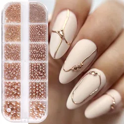 Rose Gold Pearls Nail Art Decoration Half/Round Pearls Nail Charms Steel Beads Autumn Winter Design Japanese Manicure Parts DIY