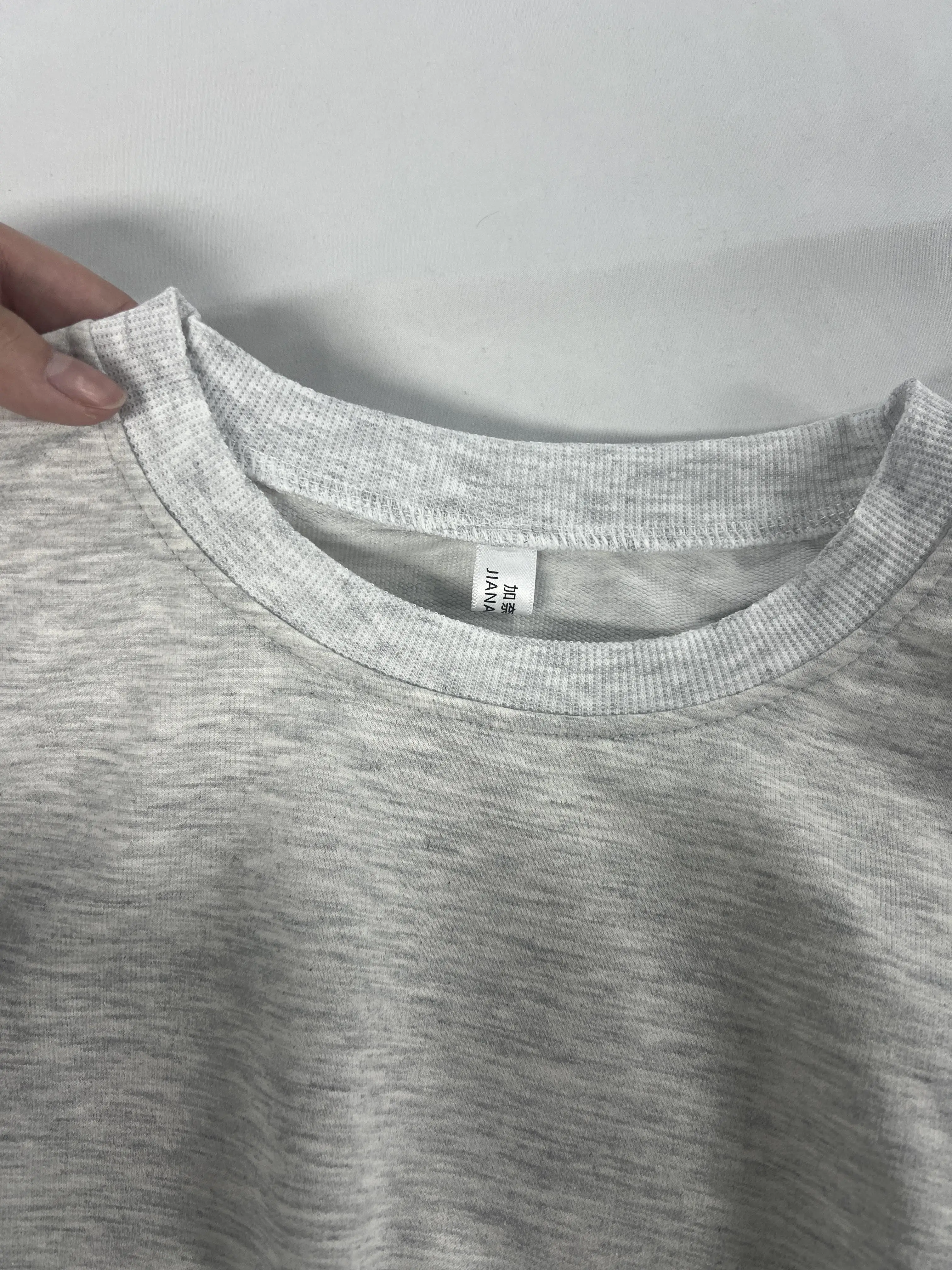 Moletom cinza sem capuz feminino, manga longa, tecido misturado modal, elástico, confortável, respirável, amigável à pele, qualidade alta