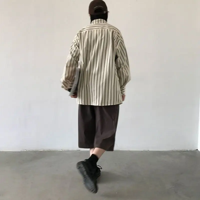 

Spring Autumn Vintage Japanese Style Two Piece Set Long Sleeve Striped Shirt Unisex Couple Casual Outfit