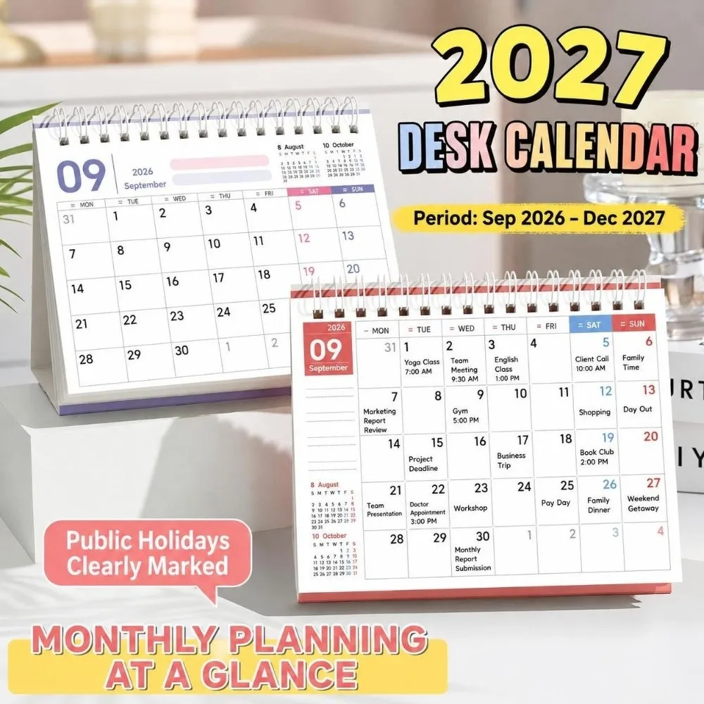 New 2027 Desk Calendar Spiral Bound Writable Pages Monthly Calendar Monthly Layout Coil Calendar Home Office