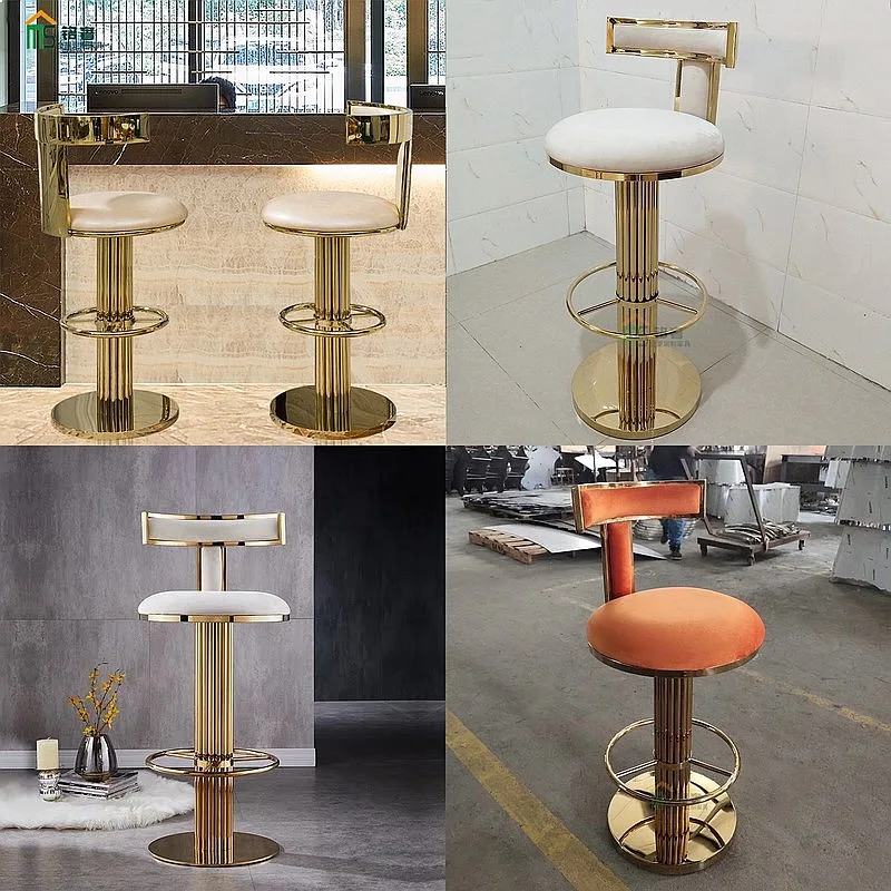 Stainless Steel Swivel Height Adjustable Bar Stool with Backrest for Home Kitchen Pub KTV Commercial