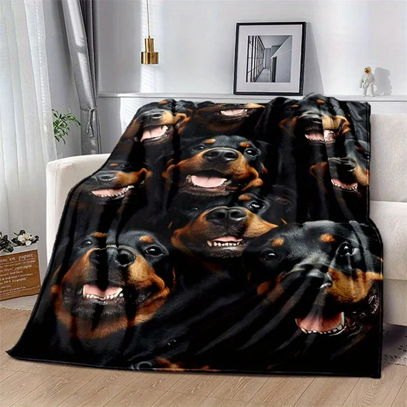 

[Rottweiler Print Throw Blanket] Rottweiler Print Digital Throw Blanket - Hypoallergenic Polyester Knitted, Tear Resistant, Multipurpose - Contemporary Animal Theme for Bedroom, Living Room, Travel, Gift - All Seasons Cozy Warm Blanket