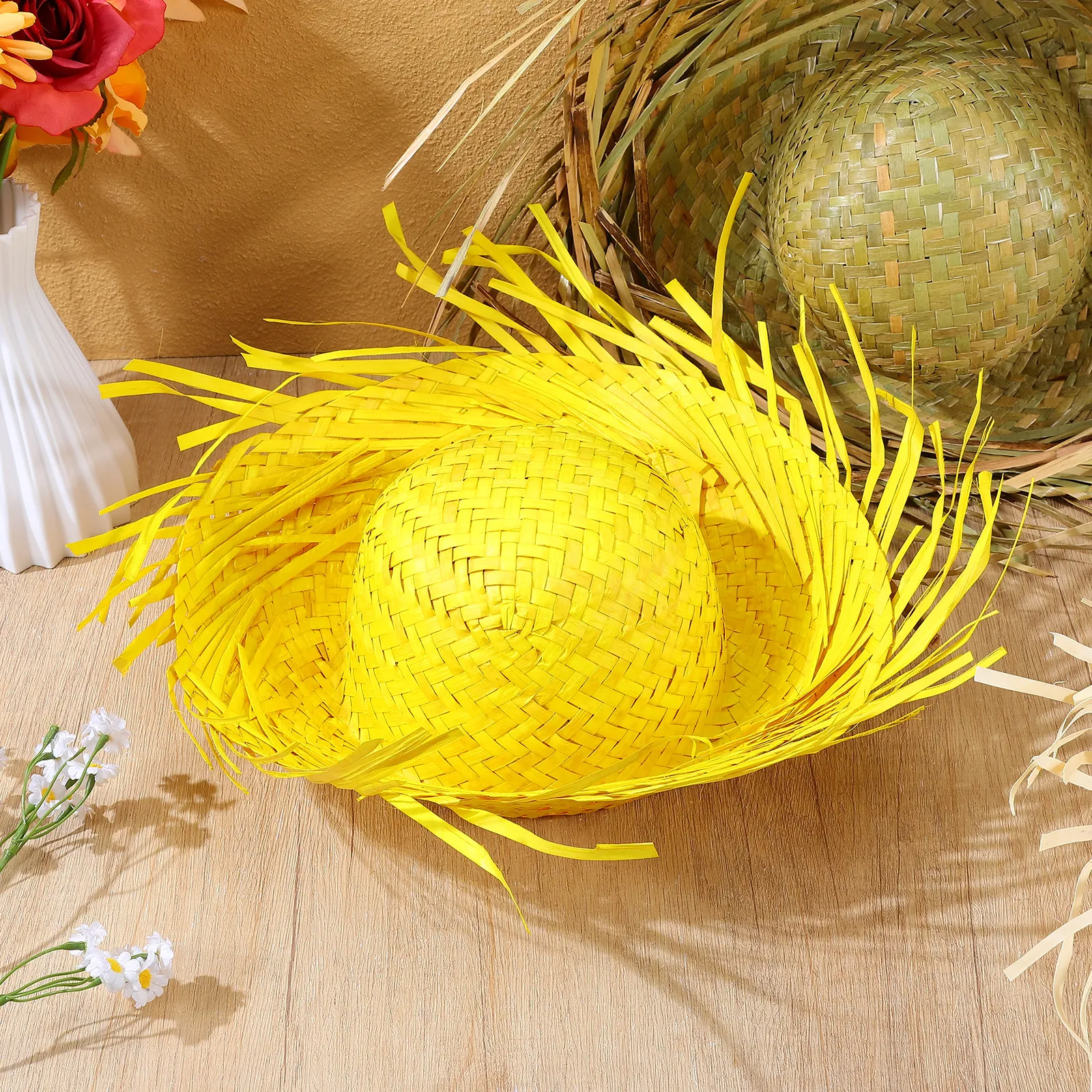 3 Sombreros de Paja Hawaianos de Puerto Rico, Accesorio de Disfraz de Espantapájaros Pava, para Decoración de Fiestas Temáticas de Verano