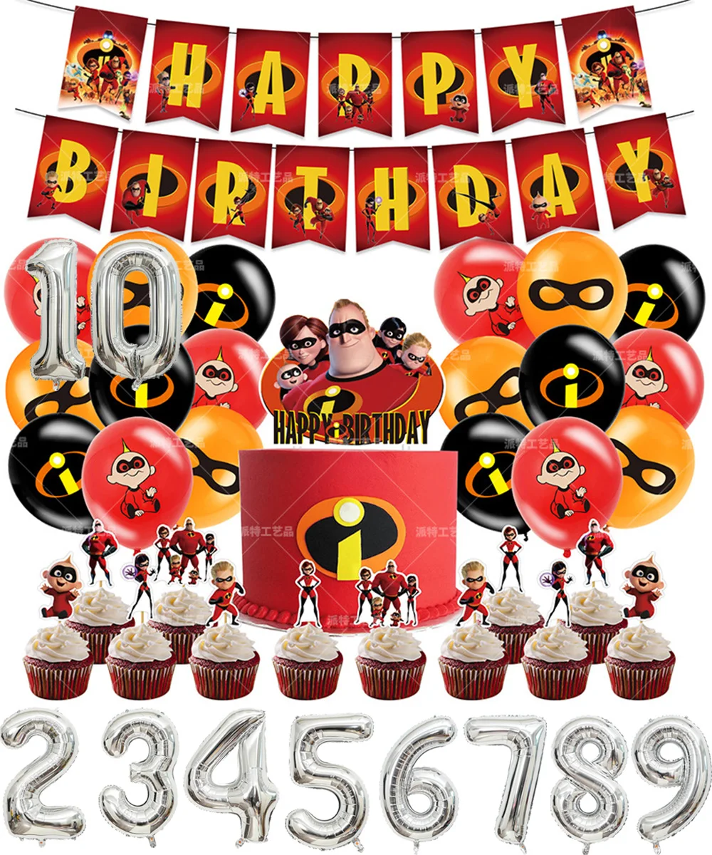 

Cartoon The Incredibles Theme Boy Birthday Party Latex Number Balloons Cake Topper Background Banner Baby Shower Party Supplies